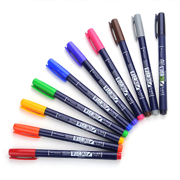 Tombow Fudenosuke Brush Pen - Hard Tip - 10 Colour Set