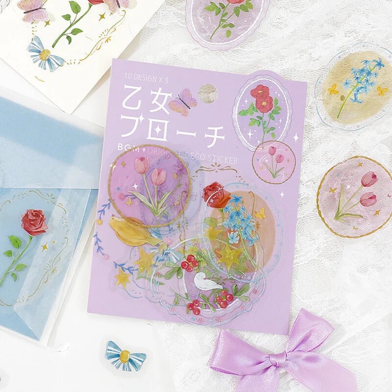 BGM Clear Deco Stickers Brooch - Flower - Kizuna Stationery