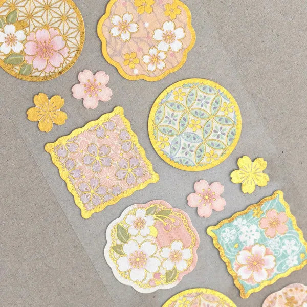 Cherry Blossom Washi Gold Foil Seal Stickers